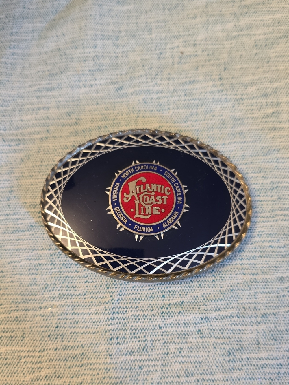 Vintage Atlantic Coast Line Navy Enamel Belt Buckle Railroad USA